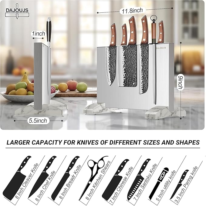 Nanbone Magnetic Knife Block, Magnetic Kitchen Knife Holder Stand with Strong Magnet Strip for Kitchen Counter, Stainless Steel Double-Sided Universal Knife Storage Rack Organizer Without Knives
