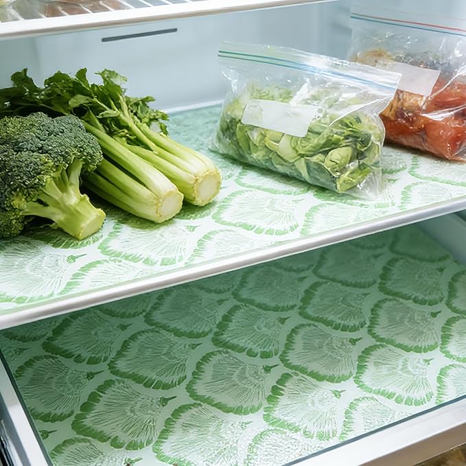 Drawer and Shelf Liner - Green Banana Leaf Pattern,Non Adhesive Non Slip Waterproof Easy-Clean Liner for Kitchen Cabinet, Refrigerator, Bathroom, Pantry Storage Drawers, 17 in x 20 Ft.