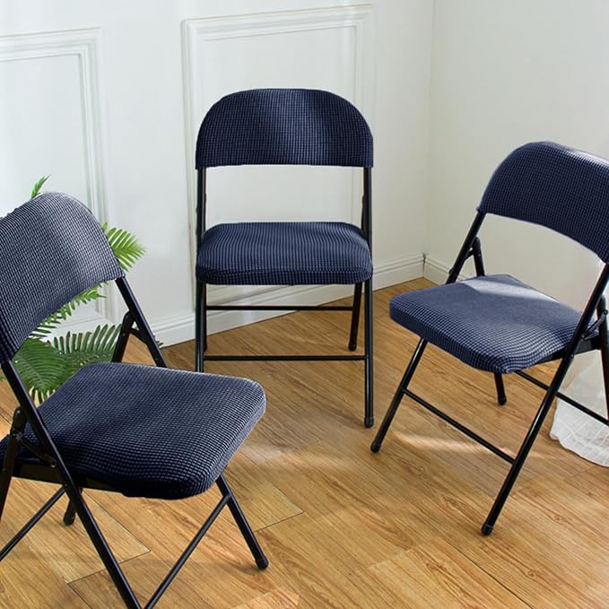 Dust-Proof Folding Chair Covers 2 Piece Set Backrest & Seat Cushion Cover for Office Meeting，Household，Computer，Party (Dark Blue, One Size)