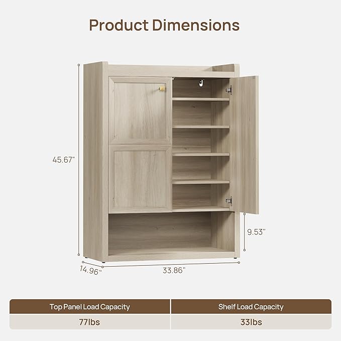 SICOTAS Shoe Cabinet Storage for Entryway - 72-Pair Shoe Cabinets with Doors and Adjustable Shelves, Farmhouse Large 7-Tier Shoes Storage Cabinet for Mudroom Closet Hallway, Grey White Oak, 3PCS