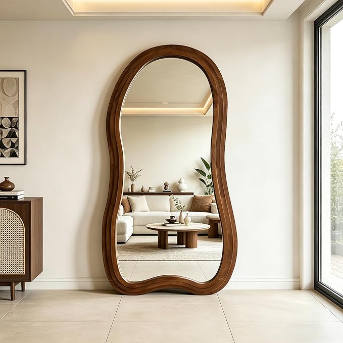 Irregular Full Length Mirror, 71"x33.5" Oversized Organic Floor Mirror with Triple-Layer Solid Wood Frame, Asymmetrical Full Body Mirrors for Living Room Entryway Hallway, Leaning/Hanging