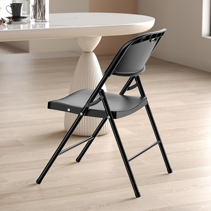 Nazhura 350 Weight Limit Heavy Duty Plastic Folding Chair with Reinfoced Steel Frame for Indoor and Outdoor, Wedding, Party, Restaurant, Meeting Room, Patio and Garden (6, Black)