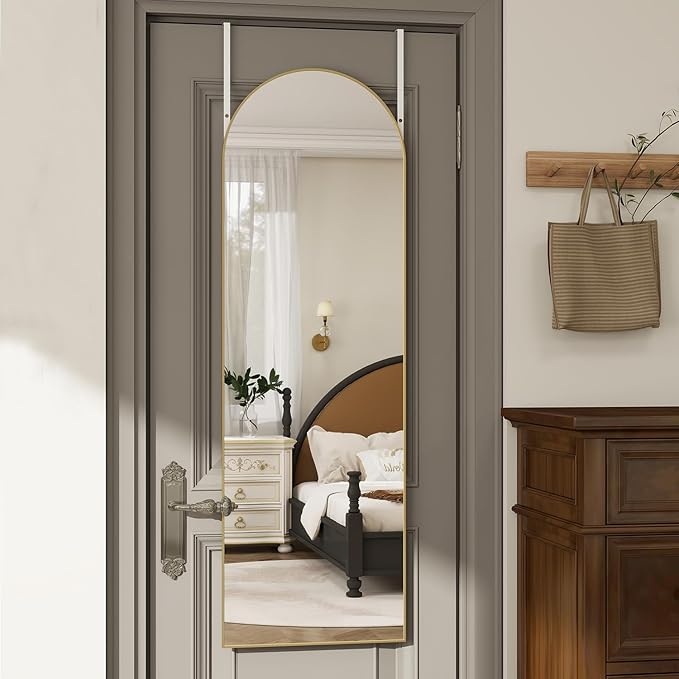 Over the Door Mirror Full Length,48"x14"Door Hanging Mirror Full Length Arch Mirror,Behind the Door Wall Mirror,Back of Door Mirrors for Closet Bedroom Living Room (Gold)