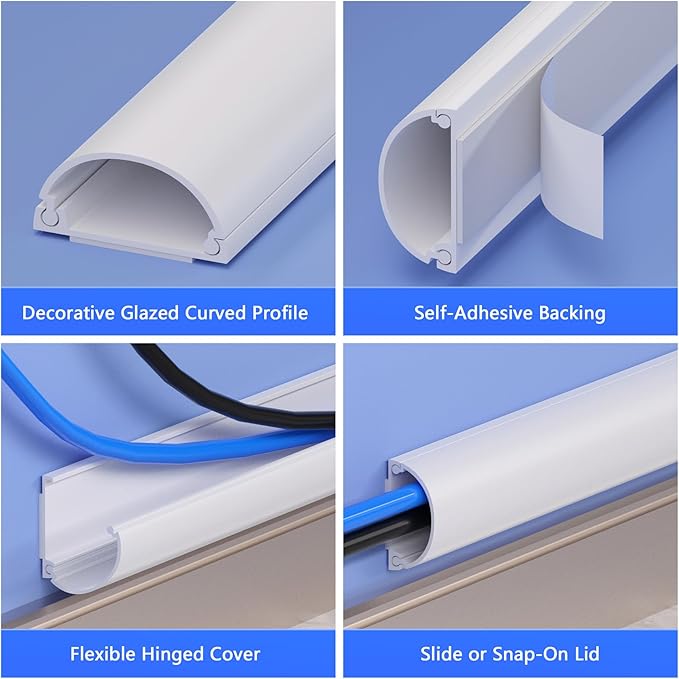 ZhiYo 68in D Cord Hider for Wall Mount TV, Self-Adhesive Cable Hider Kit, PVC Cord Covers for Wires on Wall, White Cable Raceway, Paintable Wire Hiders, 4 x 17 (L) - 1.2" (W) x 0.55" (H)