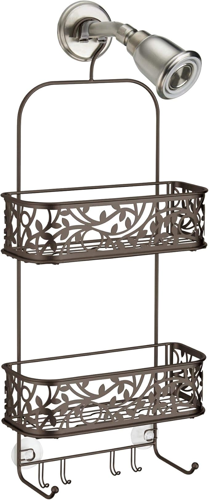 iDesign Vine Metal Wire Hanging Shower Caddy, Extra Wide Space for Shampoo, Conditioner, and Soap with Hooks for Razors, Towels, and More, 10.5" x 4.5" x 25"