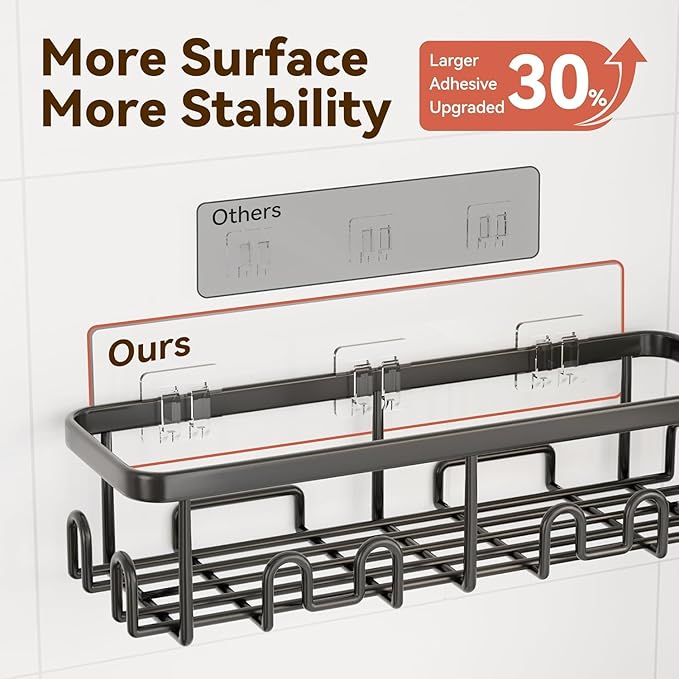 YASONIC Shower Caddy Adhesive 5-Pack, Rustproof Shower Organizer with Holder, No Drilling Shower Shelves for Inside Shower, Large Capacity Bathroom Organizers and Storage for Home & Renters, Black