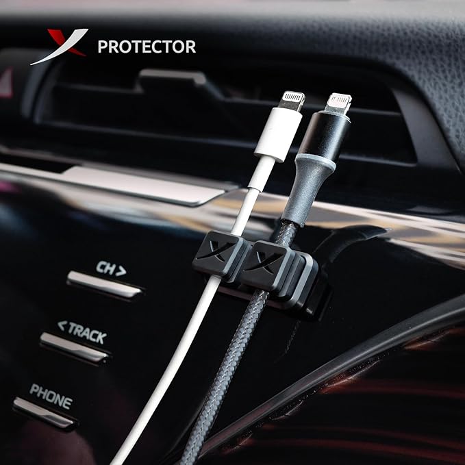 Magnetic Cable Holders X-Protector 2 Pairs - Premium Cable Clips - Self-Adhesive Cable Holder for Car - Cord Organizer for Desk - Cable Organizer - Black Wire Organizer - Cord Management for Wires!