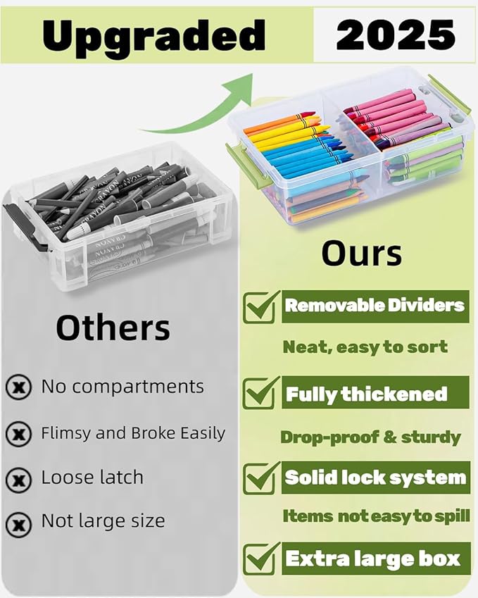 6 Pack Extra Large Pencil Box with Removable Divider, Thickened Pencil Case Bulk, Clear Crayon Marker Organizer Stackable Plastic Small Storage Containers for Pen Craft School Supplies (Multi)