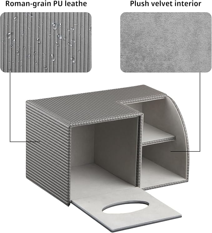 Square Tissue Box Cover with Storage, PU Leather Cube Tissue Box Holder, Remote Control Nightstand Organizer, Modern Desk Caddy for End Table, Bathroom, Bedroom, Home, Office Decor