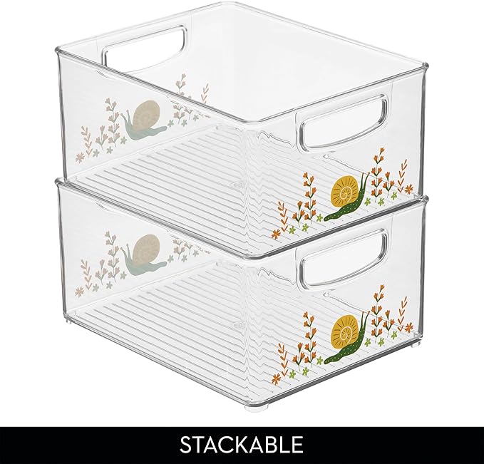 iDesign Bathroom Organizer Bin with Decorative Print - Stackable Plastic Storage Basket for Makeup & Vanity Organization - Clear