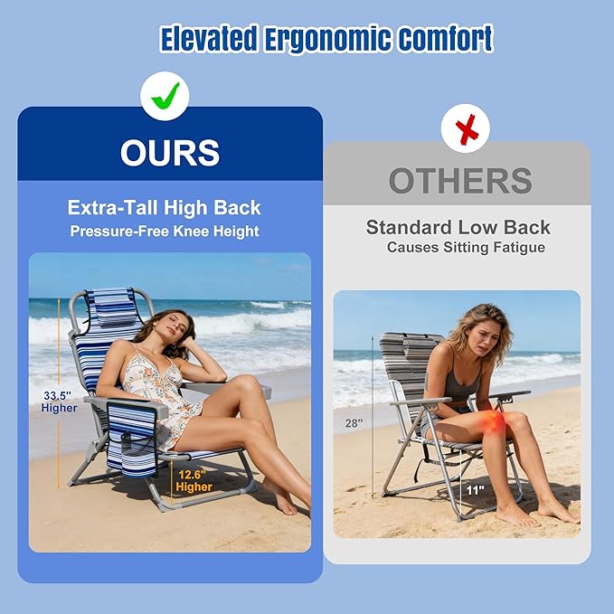 DIAMONDFORGE Lightweight Portable Beach Chair for Adults, 350 LBS Capacity Backpack Beach Chair, Reclining Beach Chair with 5-Position Lay Flat, Large Cup Holder for Beach Camping Sports, 1 Pack Blue