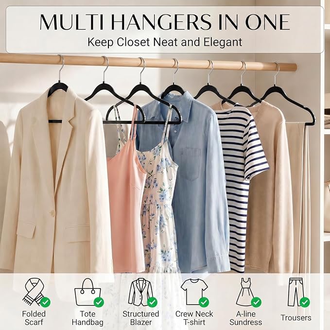 SMARTOR Heavy Duty Hangers 100 Pack, Premium Plastic Hangers for Clothes - Heavy Duty Non-Velvet Hanger with 360° Swivel Chrome Hook & Non Slip Notches - As Dress, Coats, Shirt, Jacket Hanger - Black