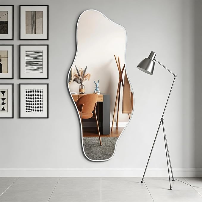 Irregular Frameless Mirror, 54.5"x24" Asymmetrical Tempered Glass Mirror, Modern Silver Organic Wall Mirrors for Living Room Bedroom Hallway Entryway, Horizontal or Vertical Hanging