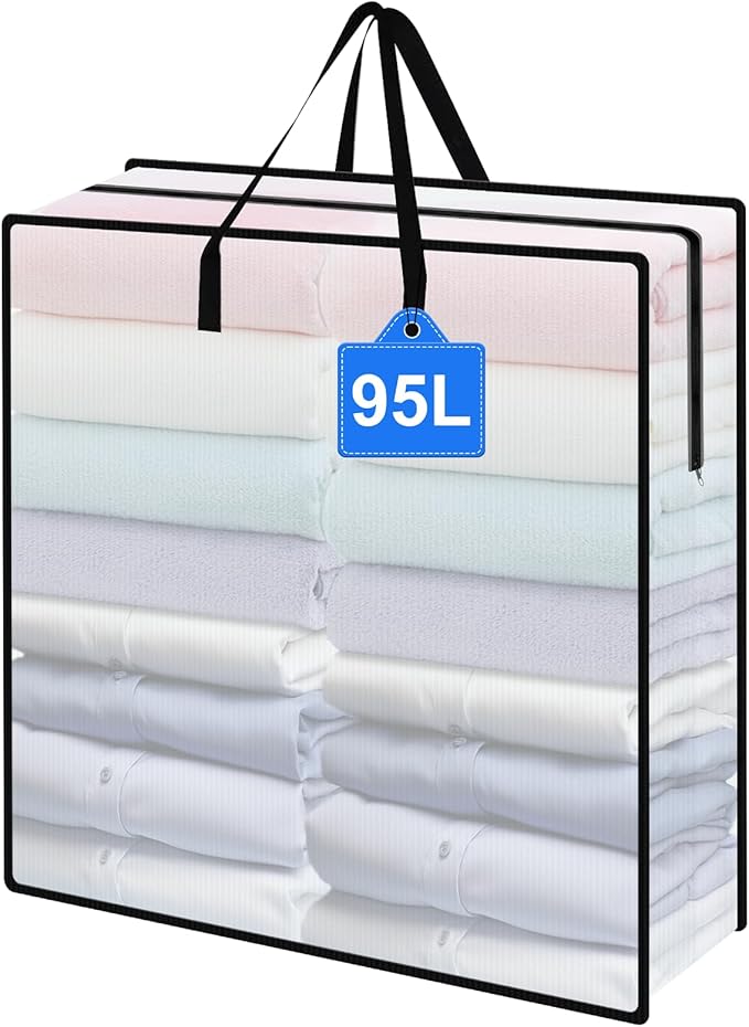 95L Under Bed Storage Bag, 1-Pack Clothes Storage Bag, Clear Bag for Quilt Pillow Blanket Bedding Storage or Wreath Closet Organizer Home Storage