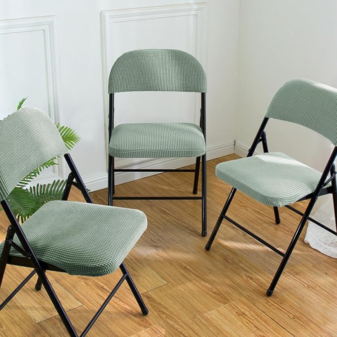 Dust-Proof Folding Chair Covers 2 Piece Set Backrest & Seat Cushion Cover for Office Meeting，Household，Computer，Party (Light Green, One Size)