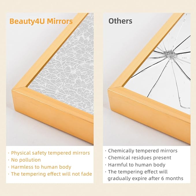Beauty4U 79" x 39" Full Length Mirror with Stand, Large HD Tempered Glass Floor Mirror, Wall Mounted/Leaning/Standing, Gold Metal Frame Full Body Mirror for Bedroom, Living Room, Dressing Room