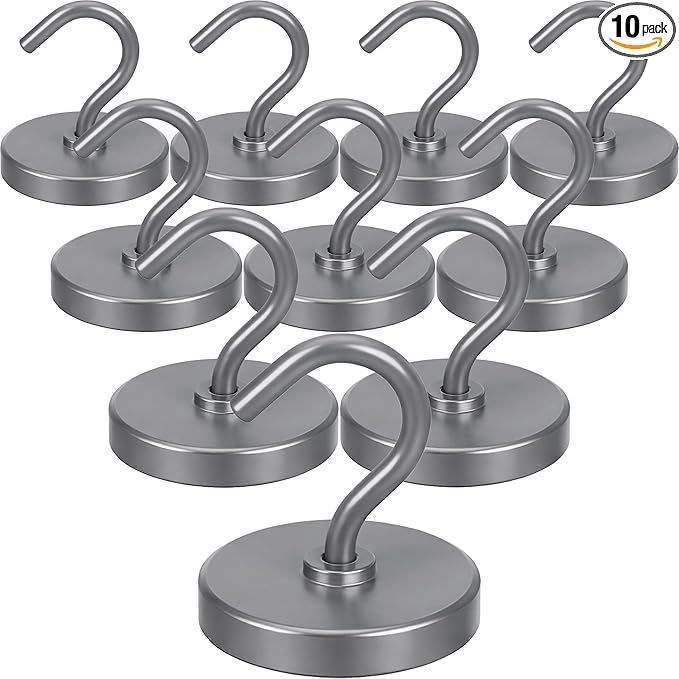 Neosmuk Magnetic Hooks, Heavy Duty 130lb+ Strong Magnet Hook for Cruise Cabins, Cruise Essentials 2026 for Hanging, Metal Wall Refrigerator Hangers (Grey, 10 Pack)