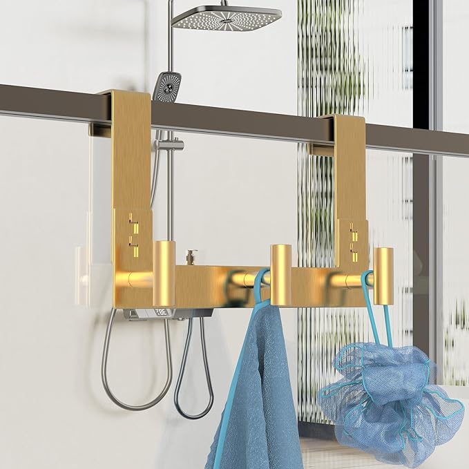 PMMASTO Over The Door Hooks, Fits 1-3/4" Thick Door No Drill Hooks for Closet Bathroom Bedroom Organization, Hanger for Coat Towel Robe (Gold, 3 T-Hooks)