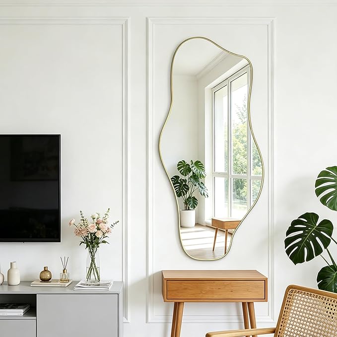 Irregular Wall Mirror, 54.5"x24" Asymmetrical Tempered Glass Mirror, Large Organic Shape Frameless Mirrors for Living Room Bedroom Hallway Entryway, Horizontal or Vertical Hanging