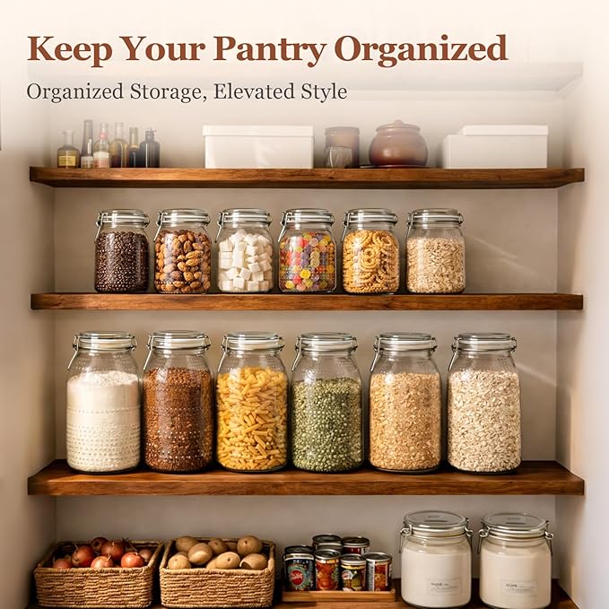ComSaf 0.5 Gallon (71oz) Vintage Hobnail Glass Storage Jars Set of 3 with Airtight Clamp Lids, Wide Mouth Tall Canister Set for Flour, Sugar, Cereal, Pasta, Pet Food and Pantry Organization