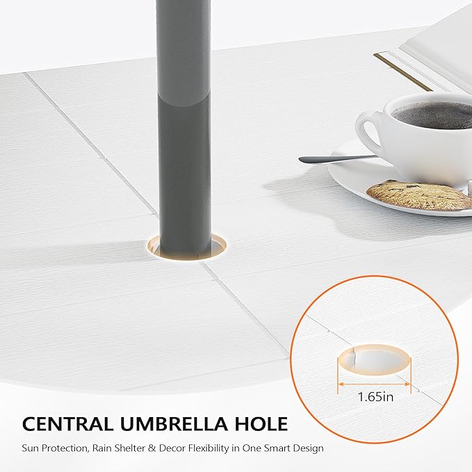 VINGLI Folding Picnic Table and Bench Set with Umbrella, Portable Outdoor Dining Furniture for Camping, Patio, Backyard, Wood Grain Plastic Top with Metal Frame