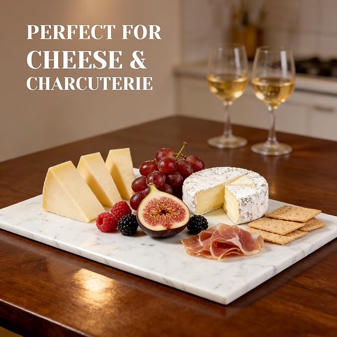 Natural Marble Cutting Boards for Kitchen - 12" x 8" White Marble Cheese & Charcuterie Serving Board - Stone Cutting Board & Pastry Slab - Premium Stone Kitchen Tray Gift for Counter