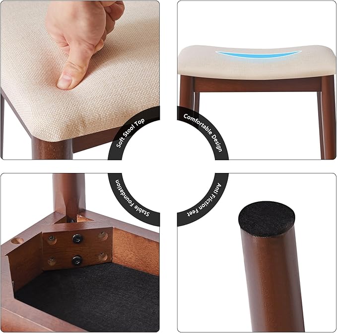 IBUYKE Vanity Stool with Saddle Cushion,Modern Foot Stool Ottoman Piano Bench,Foot Rest Stool with Solid Wood Legs, Small Upholstered Bench for Bedroom, Entryway,Beige,WBD007HM