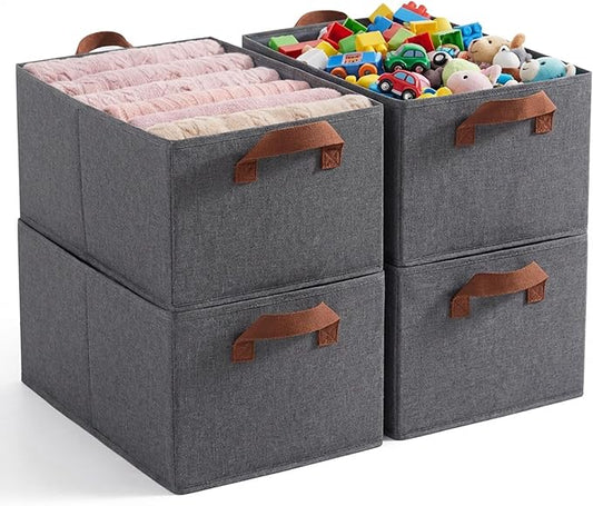 4 Pack Large Capacity Closet Storage bins, Foldable Storage Bins for Shelves, Large Fabric Closet Organizers with Handles for Clothing, Toys, Books, Shelves