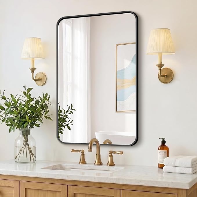 FICTOR Bathroom Mirror, 30"x20" Black Framed Vanity Mirror for Wall, Shatterproof &Anti-Rust Bathroom Mirrors for Over Sink, Bedroom, Living Room, Entryway, Vertical/Horizontal Mount