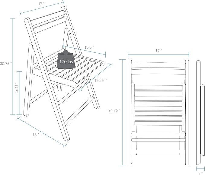 Casual Home Wooden Folding Chairs 2-Pcs Set - Natural