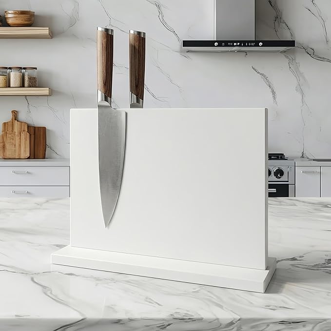 THMINS White Magnetic Knife Holder, Double-Sided Magnetic Knife Block Universal Multi-function Display Rack for Kitchen Counter