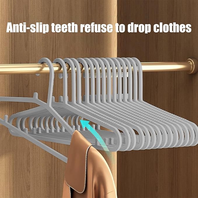 10-Pack Non-Slip Plastic Hangers, Space-Saving, Anti-Marking, Windproof Small Hook, Ideal for Wet & Dry Clothes, Slim Design, Gray/Orange, Strong Shoulders, Multi-Function Household Hangers