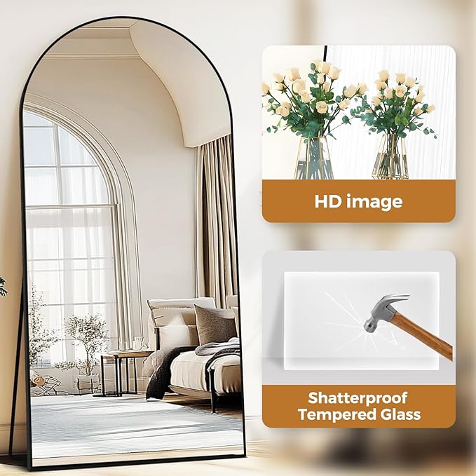 Oversized Full Length Mirror 81x41 Inch - Wall Mounted or Standing Floor Mirror with Aluminum Alloy Frame, Shatterproof Tempered Glass - Modern Mirror for Bedroom, Living Room, Closet, Black