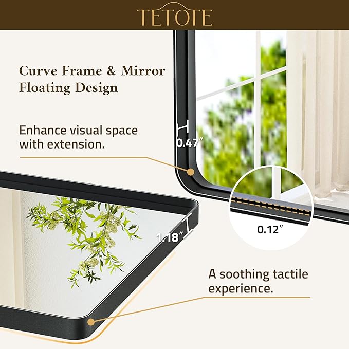 TETOTE Black Mirror for Bathroom 24 x 36 Matte Black Metal Framed Vanity Mirror, Tempered Glass, Modern Farmhouse Wall Mounted Mirrors for Decorative(Horizontal/Vertical)