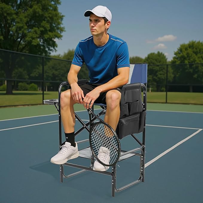 Outvita 2 Piece 31" Tall Directors Chair Height Seat Folding with Side Table Storage Bag, Support for 300Lbs Portable Makeup Artist Chair with Bar Height(Blue/Grey)