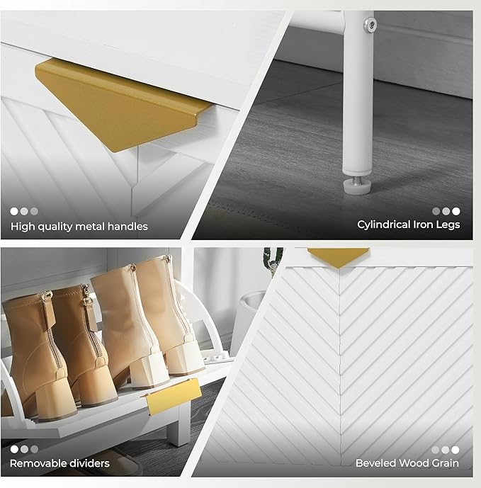 Shoe Cabinet Storage with 4 Flip Drawers, Narrow Hidden Shoes Organizer Cabinet for Entryway, Freestanding Slim Shoe Rack Front Door Entrance(White)