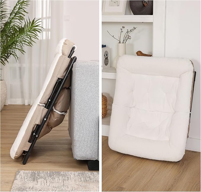 Comfy Saucer Chair for Adults, Set of 2, Soft Faux Fur Bedroom Chair, Accent Dorm Chairs, Flexible Living Room Reading Chairs, Oversized Folding Seat for Teens, X-Large, White