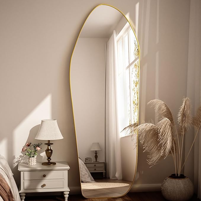 Full Length Mirror - 69"x25" Irregular Diamond Shaped Floor Mirror Aluminum Frame Floor Mirror Full Length for Bedroom Living Room Cloakroom Decor Gold