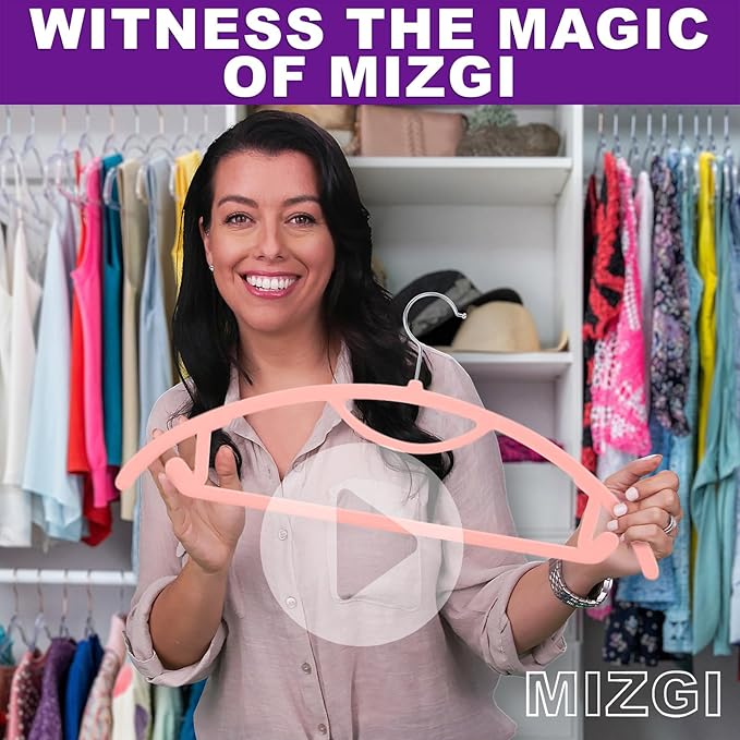MIZGI Premium Velvet Hangers 50-Pack,No Shoulder Bump Hangers W/Tie Bar Ultra Thin Space Saving Non Slip Hanger Heavy Duty Felt Rounded Clothes Hanger for Sweaters,Coat,Jackets,Pants,Shirts