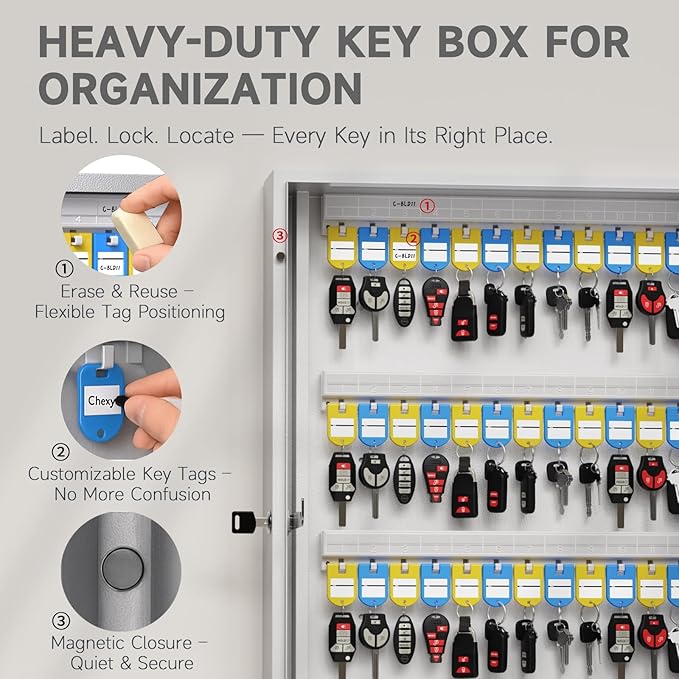WeHere 360-Key Smart Key Lock Box, Wall-Mount Key Cabinet with Key Management App(Track Key Borrow/Return), Keypad, Bluetooth & WiFi Unlock (Sold Separately) for Commercial, School, Rental, Office