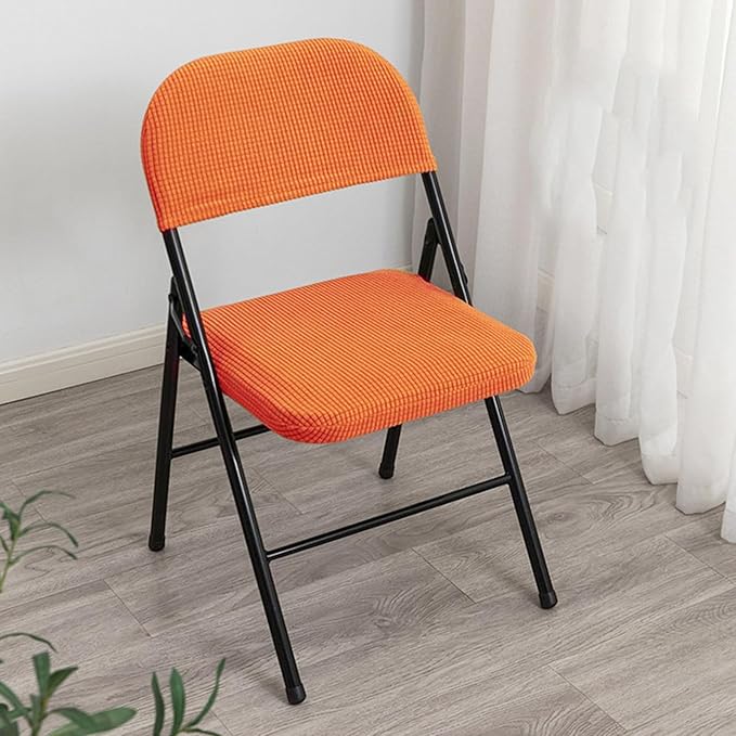 Dust-Proof Folding Chair Covers 2 Piece Set Backrest & Seat Cushion Cover for Office Meeting，Household，Computer，Party (Orange, One Size)