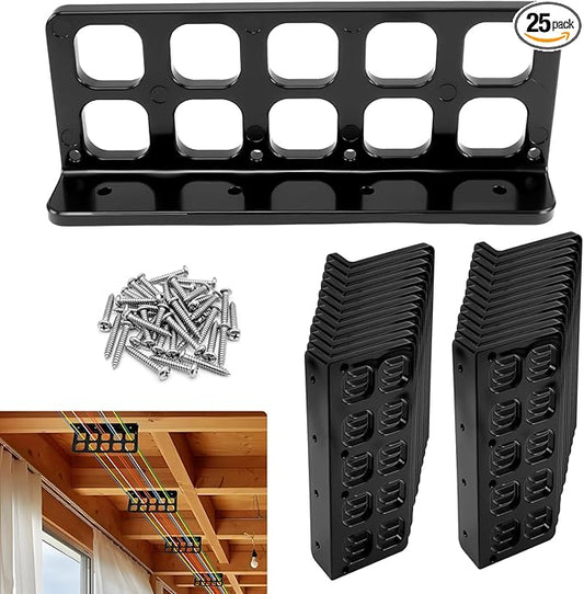25 Pcs Cable Chase-Wire Bracket Fits NMB Electrical Cord Organized Management, Cable Support Wire Bracket Holder W/Screws, NM Cable Support Organizer, Electrical Wire Dispenser,1-Inch 10-Hole Diameter