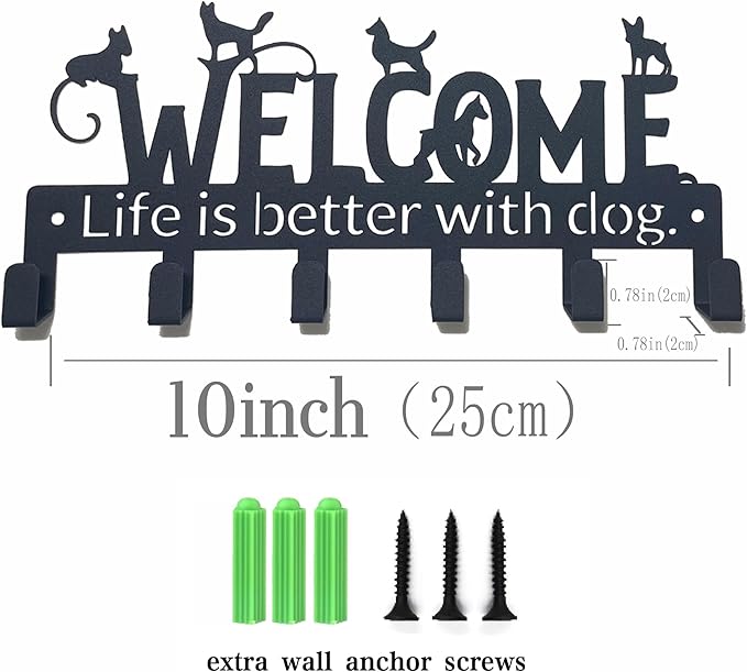 Key Holder Wall Mount with 6 Hooks, Welcome Dogs Key Rack Organizer for Entryway, Kitchen, Office - Rustproof, Waterproof - Easy Installation,Gift for New Homeowners - 9.8inch/25cm
