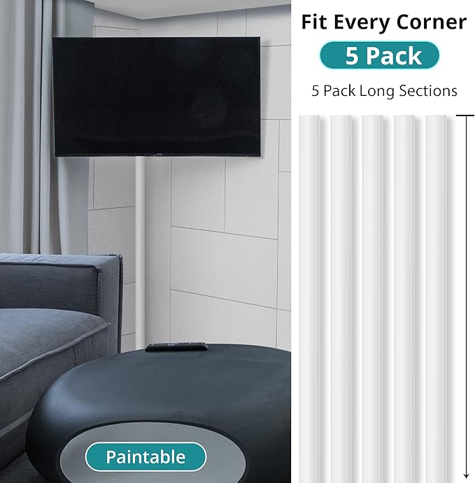 ZhiYo Corner Cable Concealer, Large Corner Cord Hider, Wire Covers for Cords, Paintable Cord Cover, Cable Management Channel Raceway for Wall, Floor Baseboard, Ceiling, White