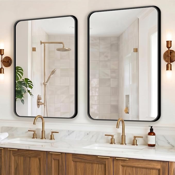 FICTOR Bathroom Mirror, 2 Pack 36"x24" Black Framed Vanity Mirror for Wall, Shatterproof &Anti-Rust Bathroom Mirrors for Over Sink, Bedroom, Living Room, Entryway, Vertical/Horizontal Mount