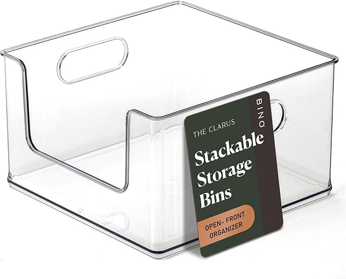 BINO | Stackable Plastic Storage Bins, Open-Front - Clear | THE CLARUS COLLECTION | Pantry Organizers and Storage Containers | Fridge Organizer Bins | Kitchen Cabinet Organizer | Medicine Cabinet Bin