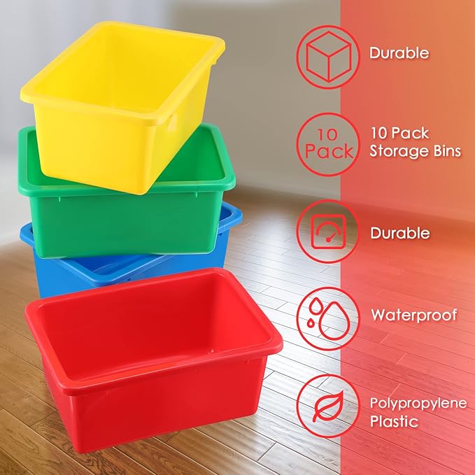 Amyhill 10 Pack Small Storage Bins with Clear Lids Multipurpose Colorful Plastic Cubby Containers Stackable Storage Toy Bins for Classroom, Nursery, Home, 11.4 x 7.5 x 4.9 Inches, 10 Colors