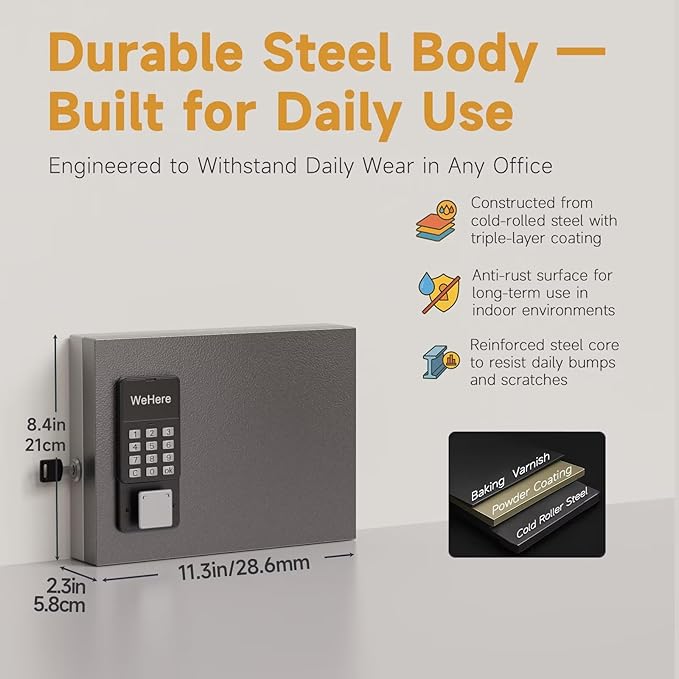 16 Key Lock Box Wall Mount, Smart Key Management Cabinet use One Time Password, Fixed Code, Bluetooth, Wi-Fi Remote Unlock, Security Lockbox Organizer, APP Access Log Tracking for Valets, Car, Office