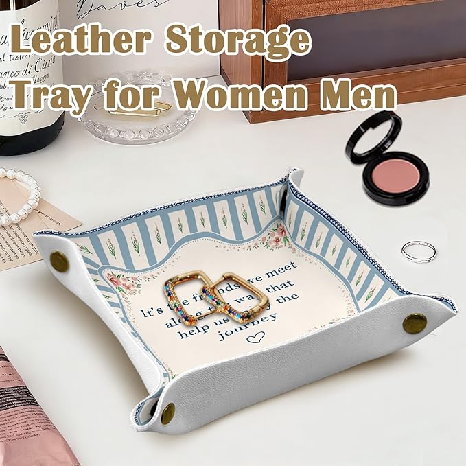 RTXLEZ Mmothers Day Gift for Expecting Mom, Friends Friendship Gifts for Women Leather Jewelry Valet Tray, BFF Bestie Gifts PU Catchall Beside Caddy Nightstand Organizer Tray for Rings Watches Keys
