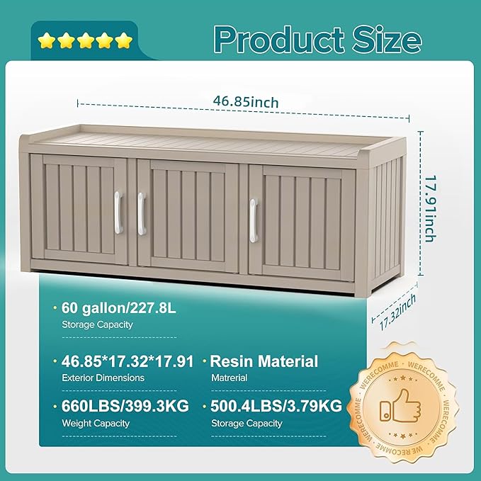 DRATO Outdoor Shoe Storage Cabinet, Shoe Bench with Storage, Waterproof Resin Large Shoe Cabinet with Doors for Outdoor Indoor Entryway Hallway Bedroom (Gray, 3 Doors)